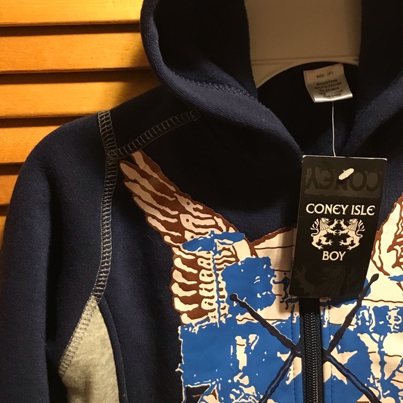 Coney Island Blue & Grey Fleece Hoodie - Picture 3 of 11